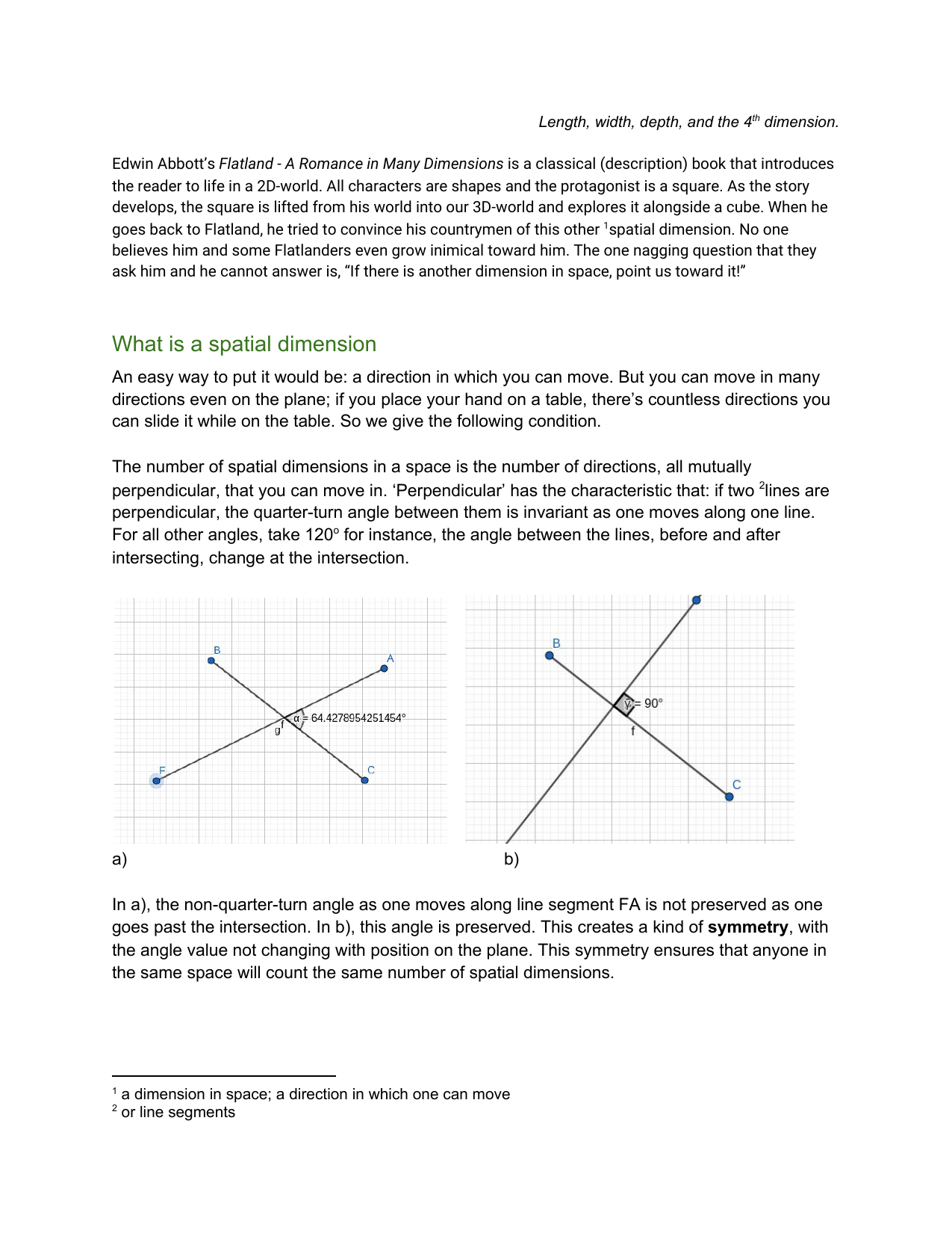 Put your 4D glasses on; Lineland and Flatland first page